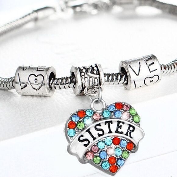 2 Reserved @lquinn50🎉 SISTER LOVE Bracelet w/ Colorful Rhinestones OS Adj Charm - Picture 3 of 3